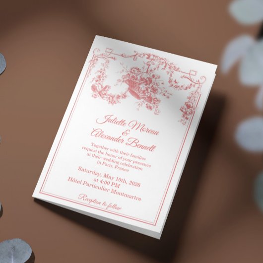Blush Pink Toile de Jouy Paris Wedding Invitation Einladung