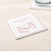 Blush Pink Toile de Jouy Wedding Paper Coasters Rechteckiger Pappuntersetzer (angewinkelt)
