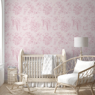 Blush Pink Toile Teddy Bär Elegant Klassisch Tapete