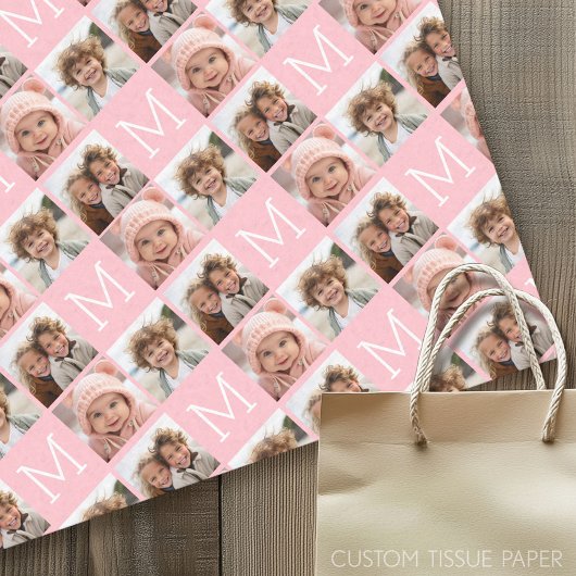 Blush Pink Trendy FotoCollage mit Monogramm Seidenpapier