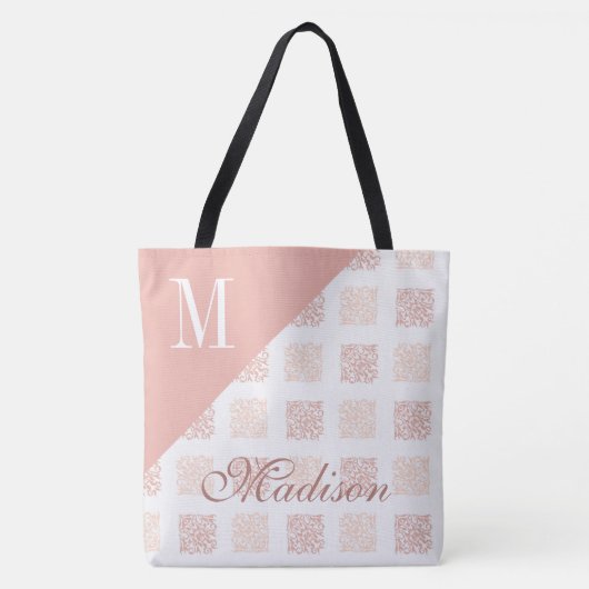 Blush Pink Trendy Girly Initial Name Monogram Tasche (Vorderseite)