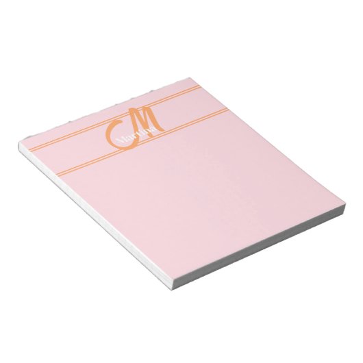 Blush Pink Trendy Modern Monogram Initial Notizblock (angewinkelt)
