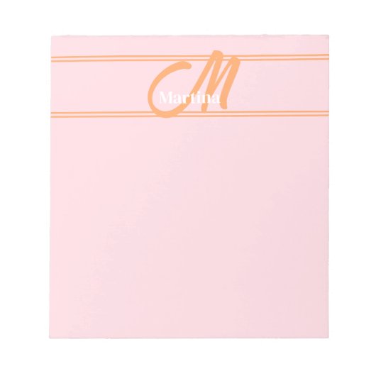Blush Pink Trendy Modern Monogram Initial Notizblock (Vorderseite)