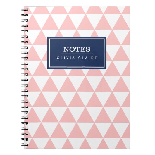 Blush Pink Triangle Muster Navy Name Template Notizblock (Vorderseite)