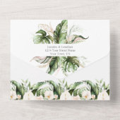 Blush Pink Tropical Lilies Grüne All In One Einladung (Rückseite)