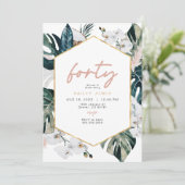 Blush Pink Tropical Palm Pampas 40. Geburtstag Einladung (Stehend Vorderseite)