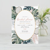 Blush Pink Tropical Palm Pampas Brautparty Invi Einladung (Stehend Vorderseite)