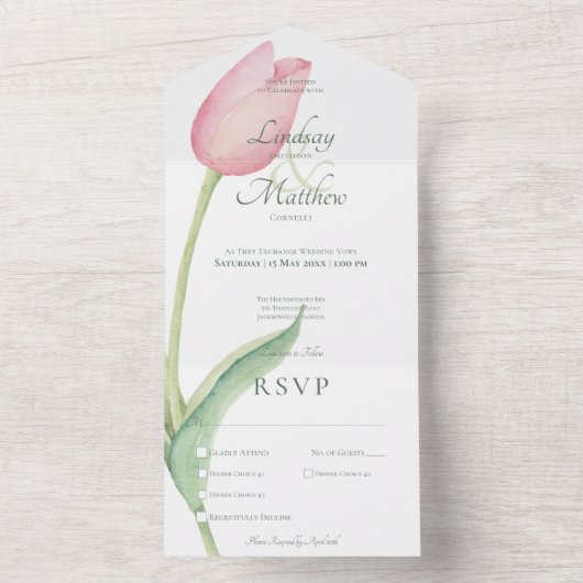 Blush Pink Tulip Solo Modernes Abendessen All In One Einladung (Innen Boden)