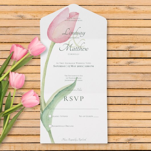 Blush Pink Tulip Solo Modernes Kein Abendessen All In One Einladung