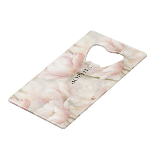 Blush Pink Tulips Brautparty Geldbeutel Flaschenöffner (Vorderseite Schrägansicht)