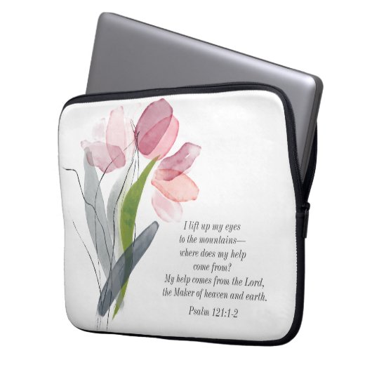 Blush Pink Tulips White Bible Verse Christlich Laptopschutzhülle (Vorderseite Links)