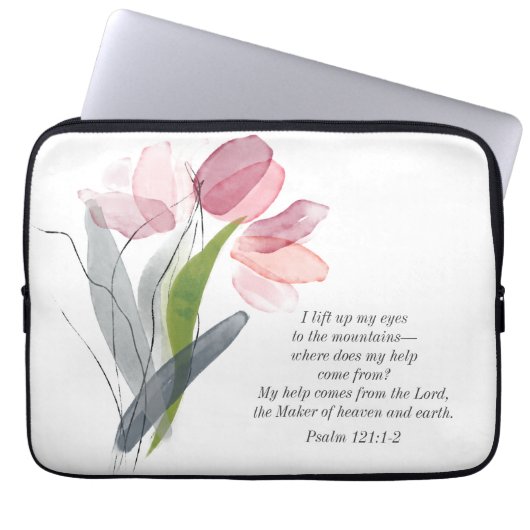Blush Pink Tulips White Bible Verse Christlich Laptopschutzhülle (Vorderseite)