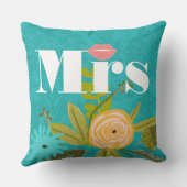 Blush Pink Türkis Chartreuse Damask Hochzeit Kissen (Rückseite)