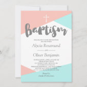 Blush Pink Türkis Geometrische Twins Taufe Einladung (Vorderseite)