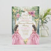Blush Pink Twin Royal Princess Forest Quinceañera Einladung (Stehend Vorderseite)