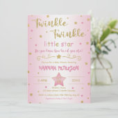 Blush Pink Twinkle Twinkle Little Star Baby Dusche Einladung (Stehend Vorderseite)
