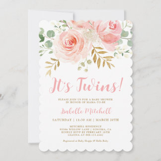 Blush Pink Twins Baby Dusche Einladung