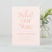 Blush Pink Typografy Wedding Save The Date (Stehend Vorderseite)