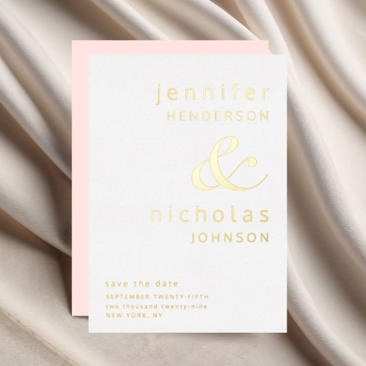 Blush Pink Typograph Wedding Save the Date Gold Folieneinladung