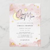 Blush Pink über dem Mond Gold Foil Babydusche Folieneinladung (Vorderseite)