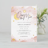 Blush Pink über dem Mond Gold Foil Babydusche Folieneinladung (Stehend vorne)