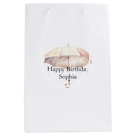 Blush Pink Umbrella Birthday Mittlere Geschenktüte (Vorderseite)