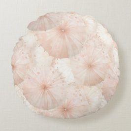 Blush Pink Umbrellas Stripes Rundes Kissen