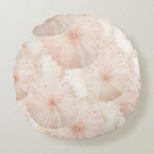 Blush Pink Umbrellas Stripes Rundes Kissen (Vorderseite)