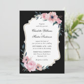Blush Pink und Black Watercolor Bloral Wedding Einladung (Stehend Vorderseite)