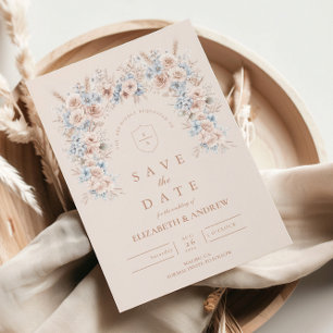 Blush Pink und Blue Watercolor Blumenzehen Save The Date