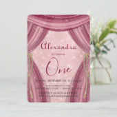 Blush Pink und Burgund Erster Geburtstag Einladung (Stehend Vorderseite)