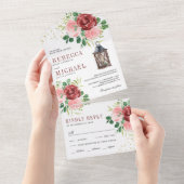 Blush Pink und Burgundy Floral Lantern Hochzeit All In One Einladung (Abreißen)
