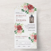 Blush Pink und Burgundy Floral Lantern Hochzeit All In One Einladung (Innen Boden)