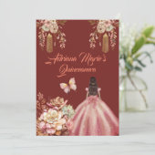 Blush Pink und Crimson Boho Quinceanera Einladung (Stehend Vorderseite)