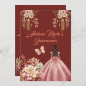 Blush Pink und Crimson Boho Quinceanera Einladung (Vorne/Hinten)