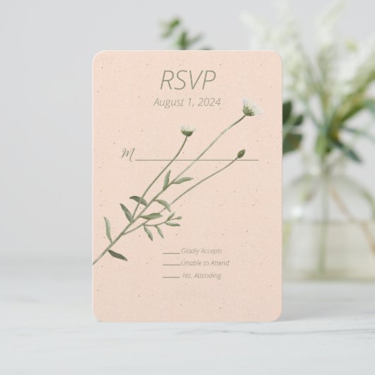 Blush Pink und Daisy Response Card eines Single RSVP Karte (Stehend Vorderseite)