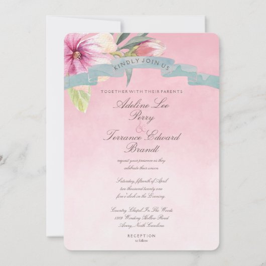 Blush Pink und Dusty Blue Magnolia Wedding2 Einladung (Rückseite)