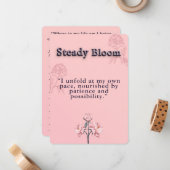 Blush Pink und Dusty Rose Peony Bloom Affirmation Mitteilungskarte (Vorderseite/Rückseite Beispiel)