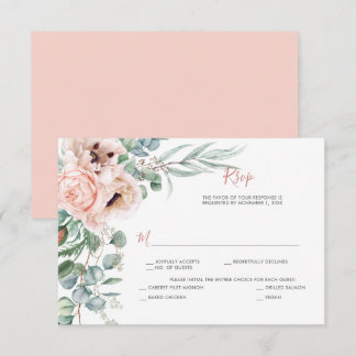 Blush Pink und Elfenbein, Eukalyptus, Grüne RSVP Karte