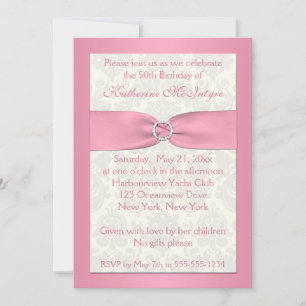 Blush Pink und Elfenbeindamask 50. Geburtstag Einl Einladung