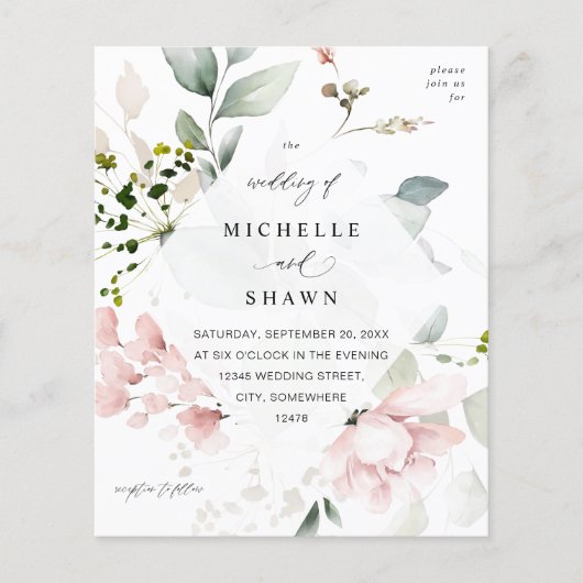 Blush Pink und Eukalyptus Floral Wedding Flyer (Vorne)