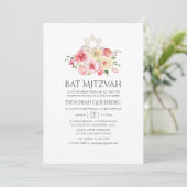Blush Pink und Gelb Floral Bat Mitzvah Einladung (Stehend Vorderseite)