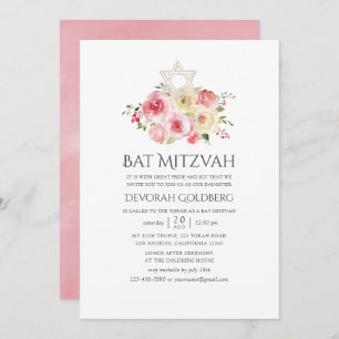 Blush Pink und Gelb Floral Bat Mitzvah Einladung