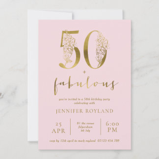 Blush Pink und Gold 50 und fabelhafte Geburtstagsp Einladung
