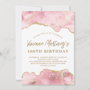 Blush Pink und Gold Agate 100. Geburtstag Einladung