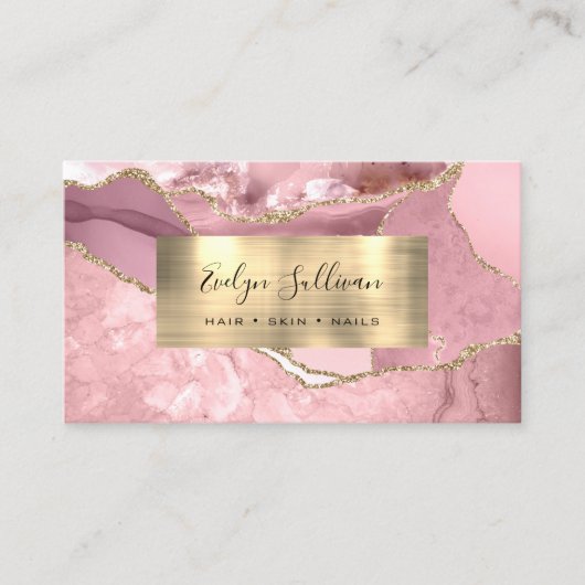 Blush Pink und Gold Agate Business Card Visitenkarte (Vorderseite)