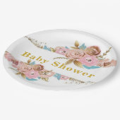 Blush Pink und Gold Aquamarin Peony Baby Dusche Pappteller (Schrägansicht)