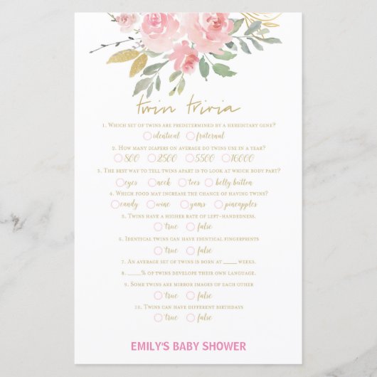 Blush Pink und Gold Baby Duschgame DRUCKT (Vorderseite)