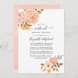 Blush Pink und Gold Bloral Online Virtual Wedding Einladung