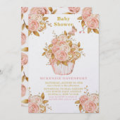 Blush Pink und Gold Blumenkupcake Babydusche Einladung (Vorne/Hinten)